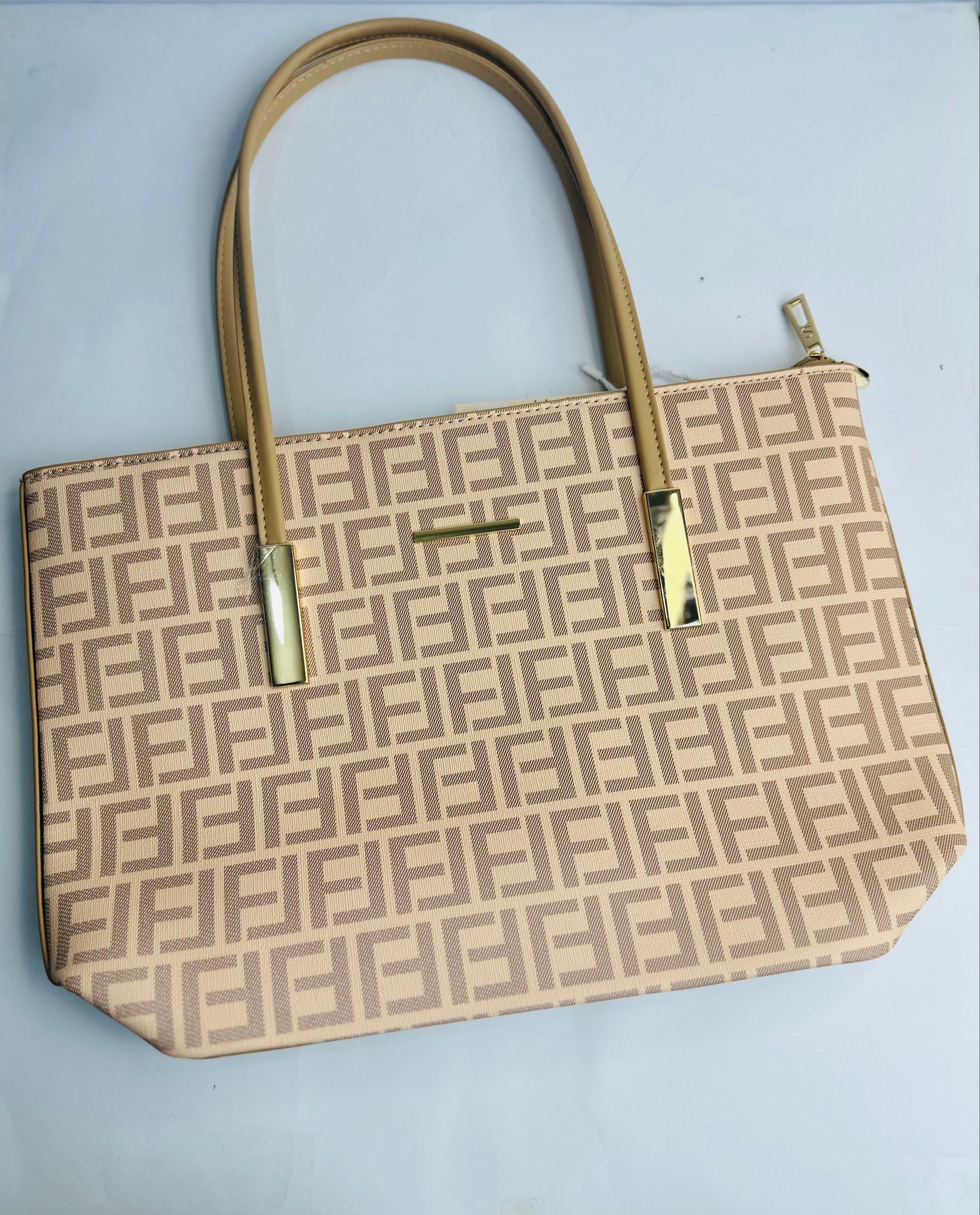 FENDI "ZUCCA" BAG SATCHEL WITH TAN LEATHER - STYLE STRAP