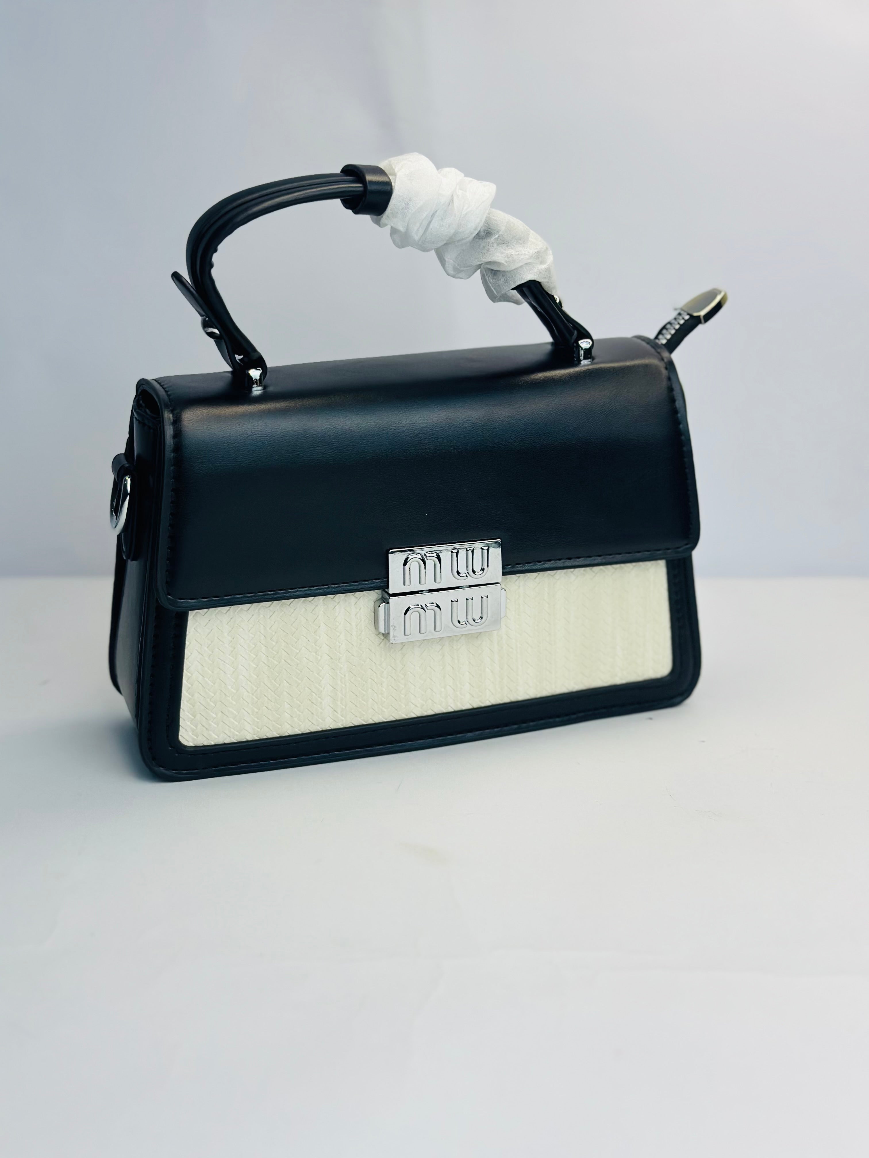 MIU MIU STYLE TWO-TONE HANDBAG WITH SILVER HARDWARE