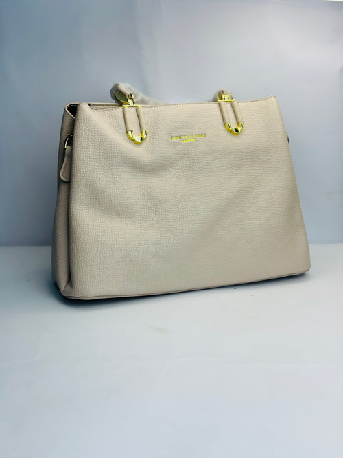 FASHION&BAGS PREMIUM GRAINED LEATHER TOTE IN ELEGANT CREAM