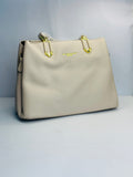 FASHION&BAGS PREMIUM GRAINED LEATHER TOTE IN ELEGANT CREAM