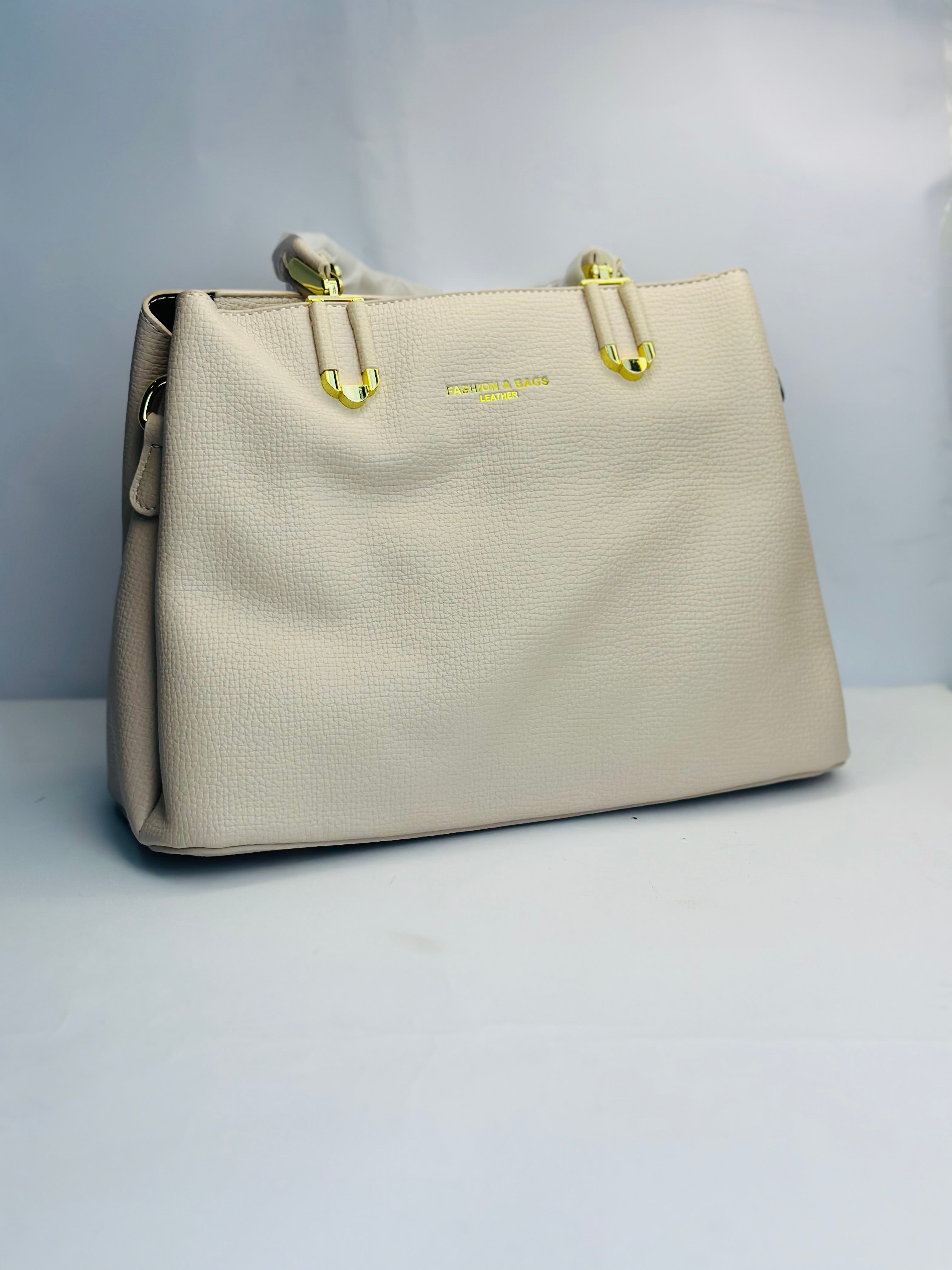 FASHION&BAGS PREMIUM GRAINED LEATHER TOTE IN ELEGANT CREAM
