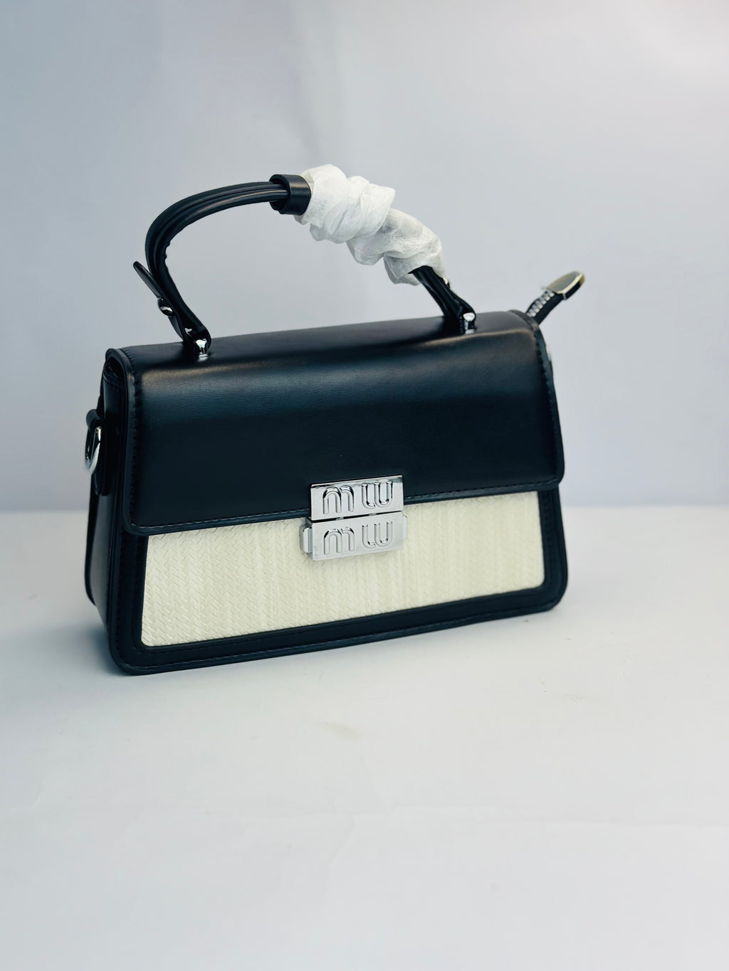 MIU MIU STYLE TWO-TONE HANDBAG WITH SILVER HARDWARE