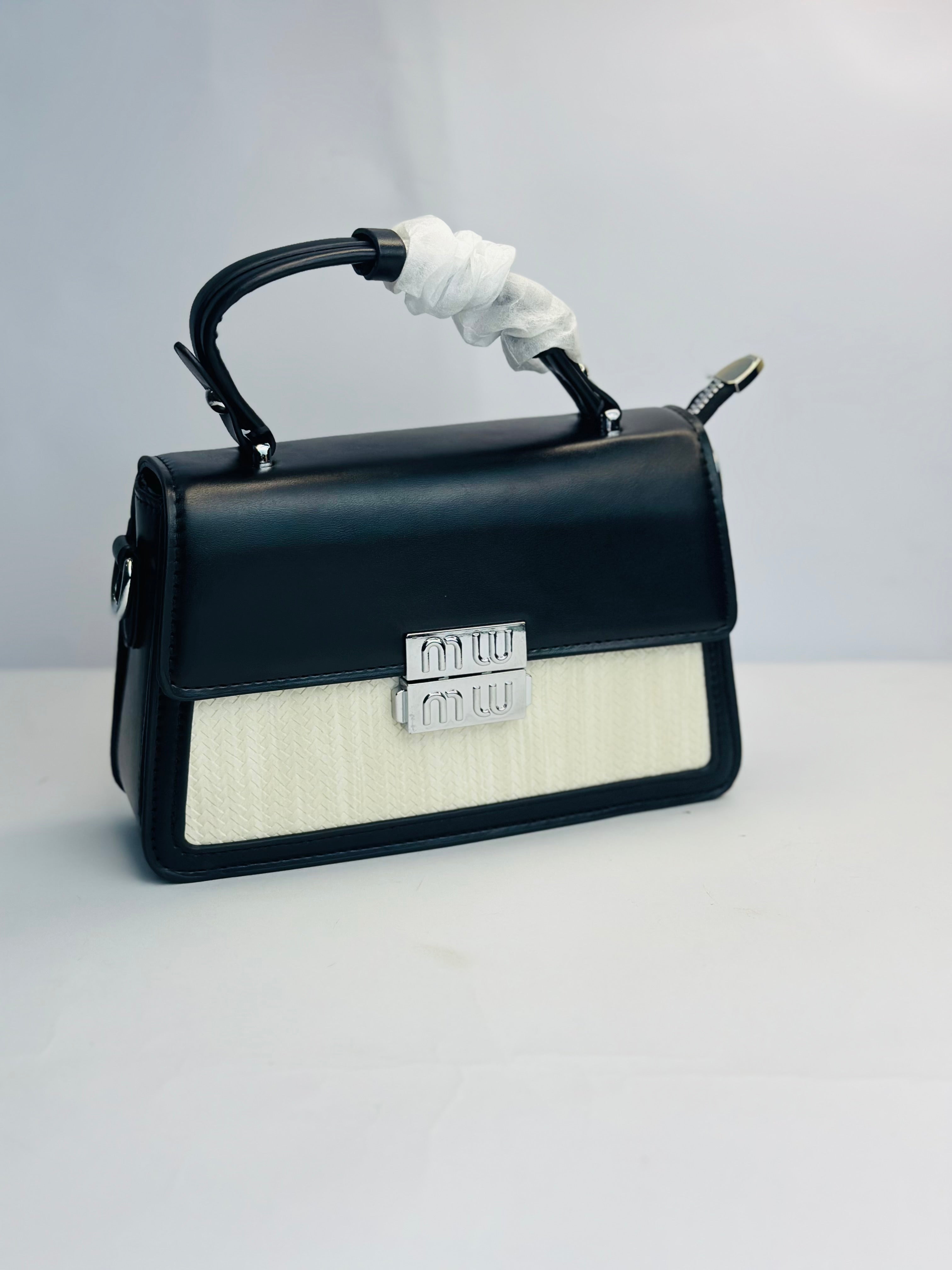 MIU MIU STYLE TWO-TONE HANDBAG WITH SILVER HARDWARE