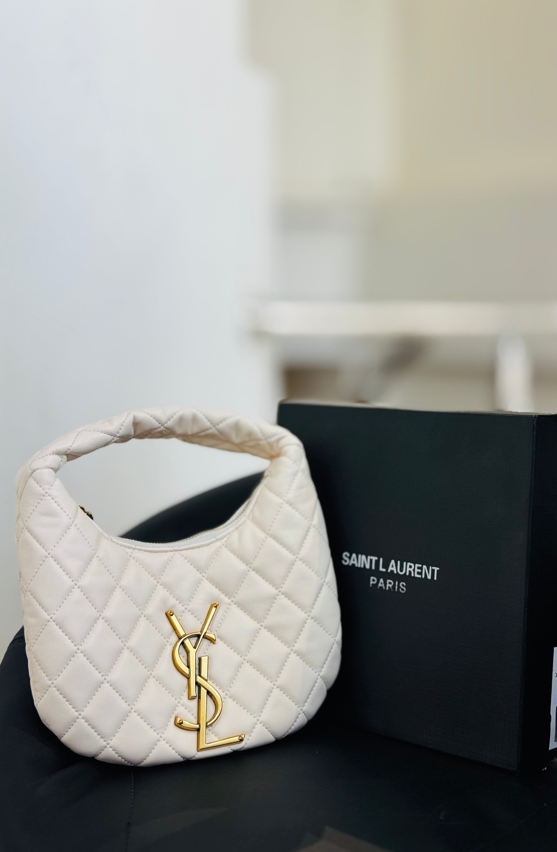 Saint Laurent Quilted Hobo Bag | Iconic YSL Shoulder Handbag with Gold Hardware